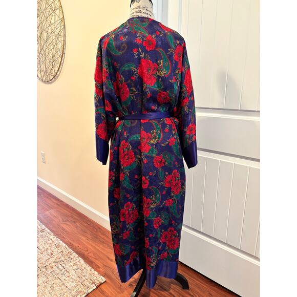 Vintage Victoria Secrect Gold Label Purple Red Rose Floral Satin Robe size M/L - Picture 2 of 7